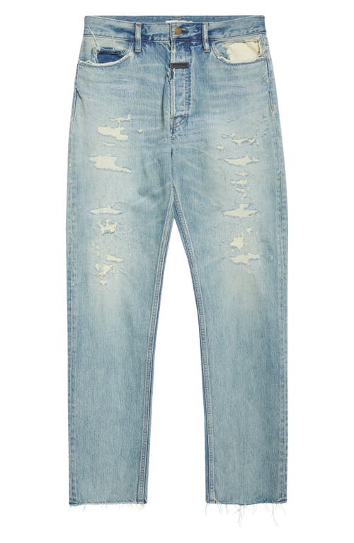 Shop Fear Of God Rip & Repair Straight Leg Jeans In Repaired Indigo 2