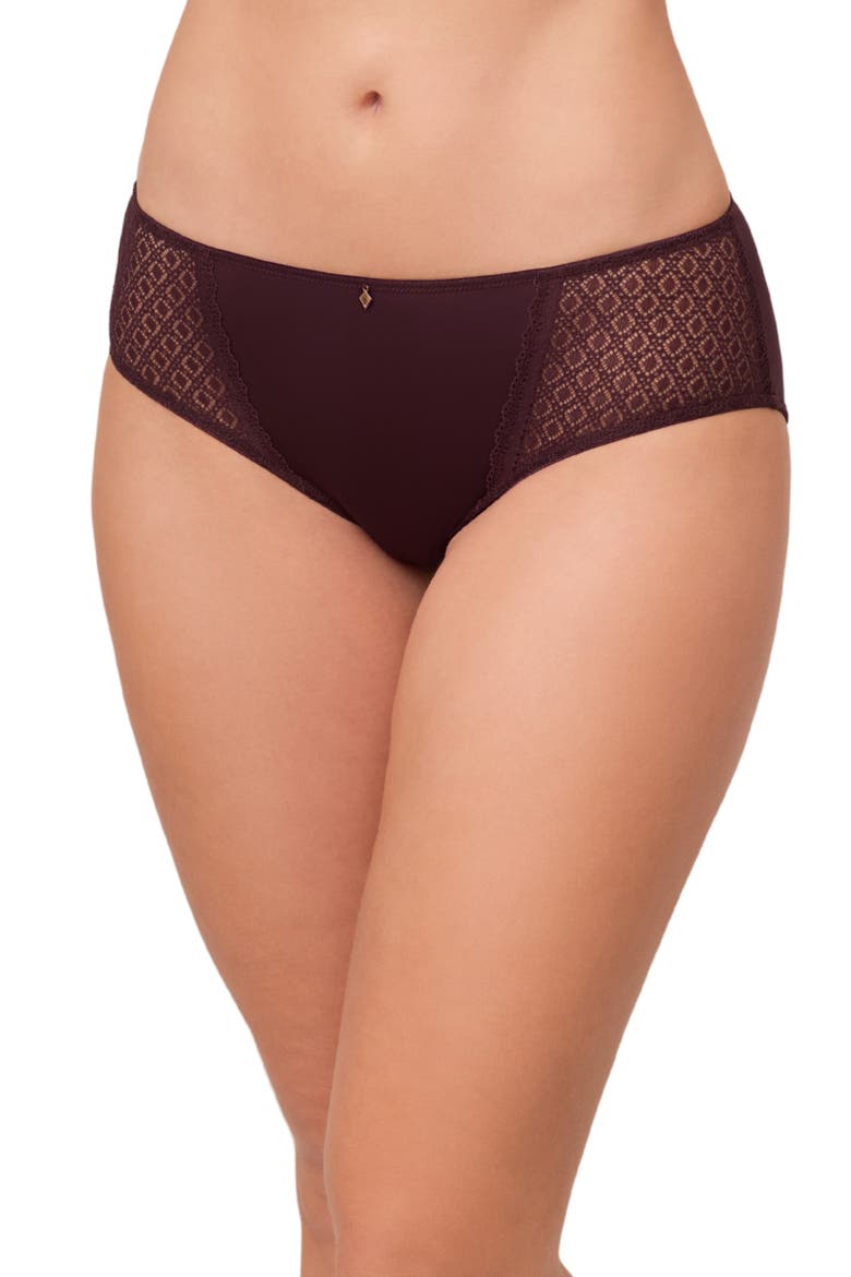 Lace & Microfiber Hipster Panties, Main, color, FUDGE