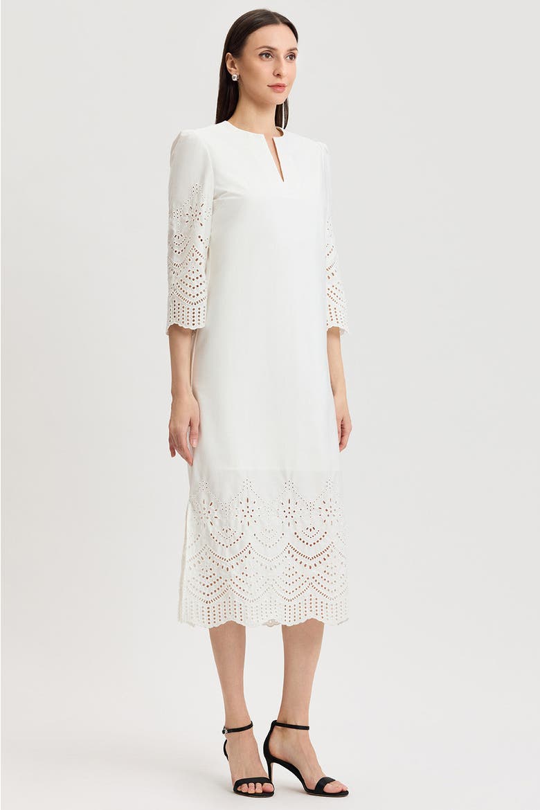 Eyelet Straight Cotton Maxi Dress, Alternate, color, White