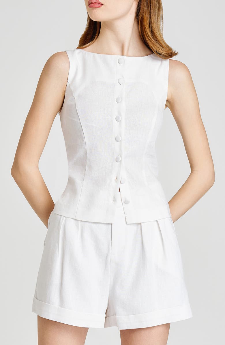 WAYF Vera Sleeveless Linen Blend Button-Up Top, Main, color, Ivory