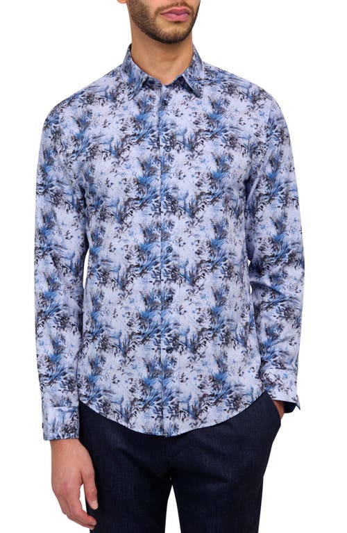 Brooklyn Brigade Abstract Leaf Woven Long Sleeve Shirt In Lt Blue