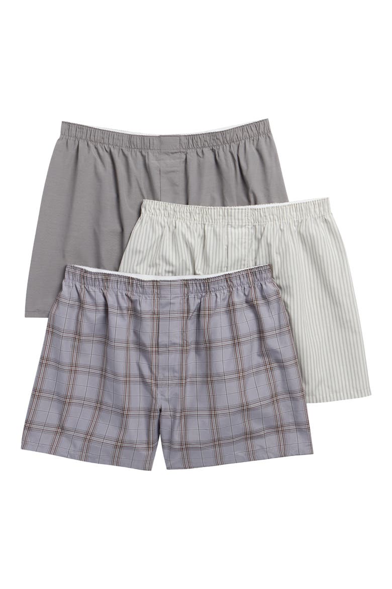 3-Pack Assorted Woven Boxers, Main, color, GREY PETER PLAID MULTI