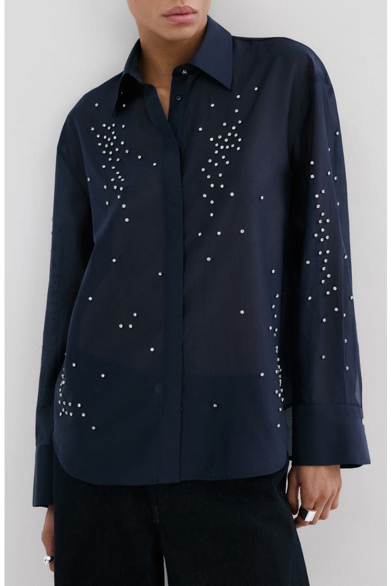 Rhinestone Button-Up Shirt, Main, color, NAVY