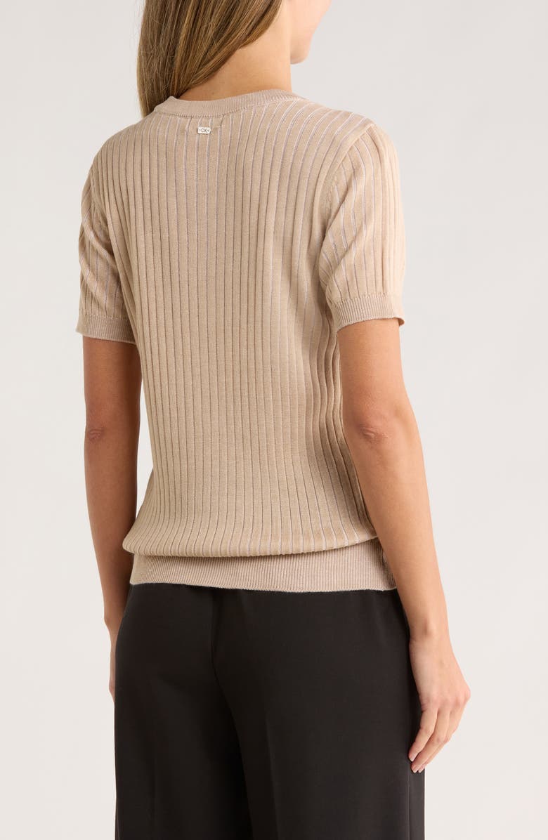 Calvin Klein Rib Short Sleeve Sweater, Alternate, color, Latte
