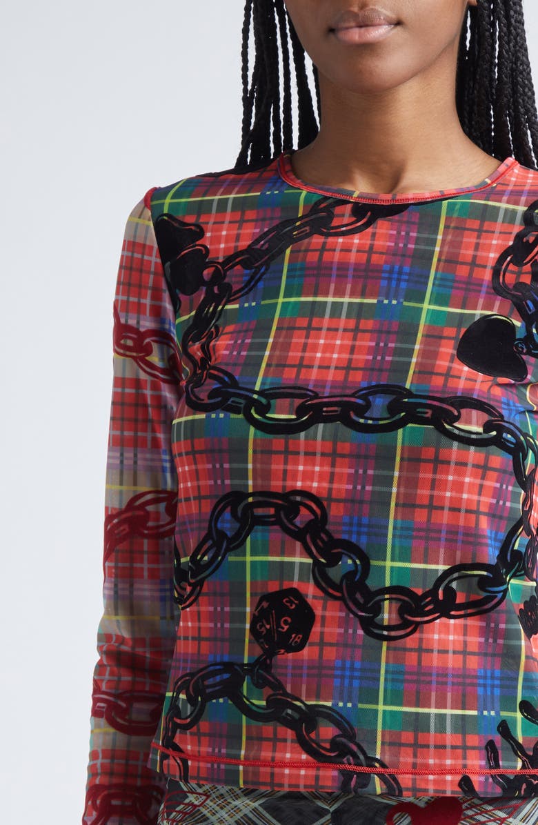 Chopova Lowena Lady Chain Flocked Mesh Top, Alternate, color, Black Multi