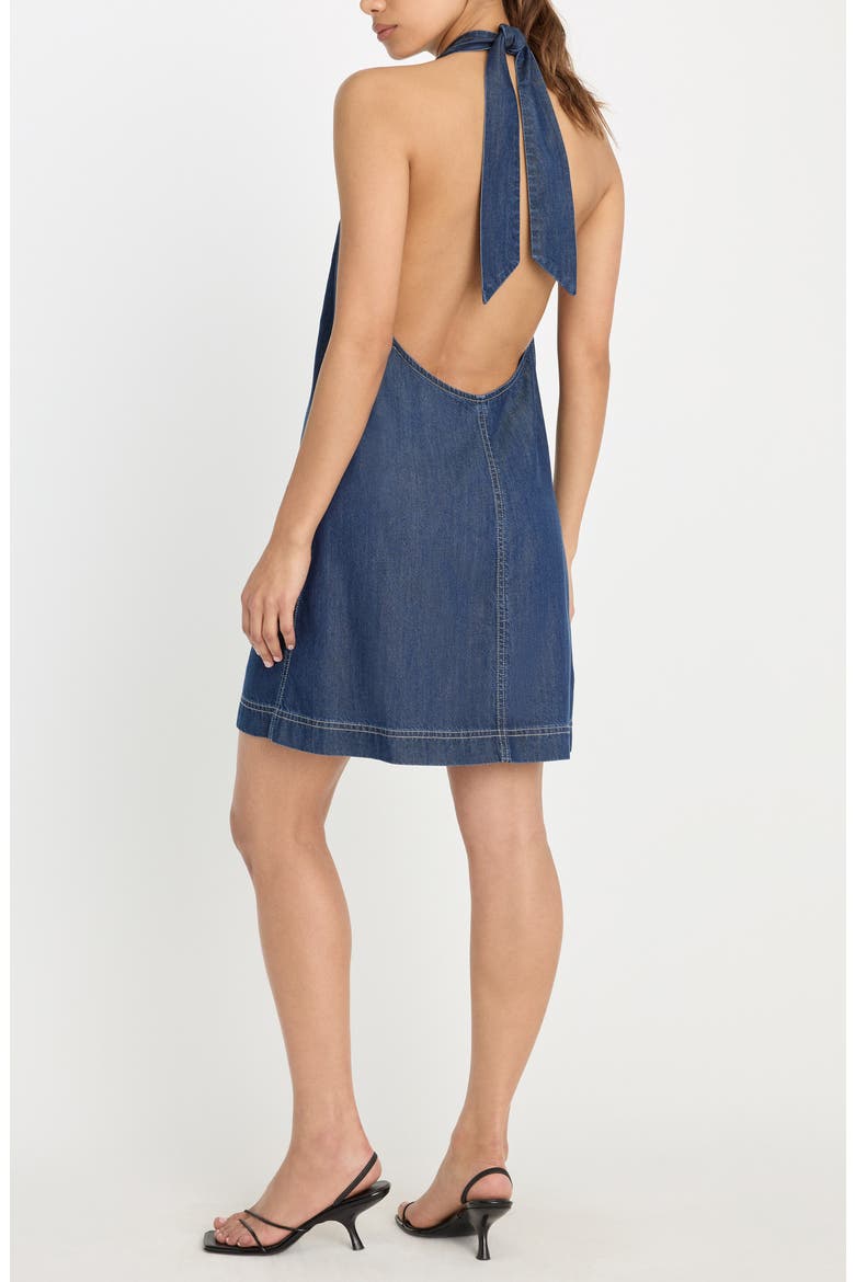 Halter Neck Denim Shift Minidress, Alternate, color, INDIGO1187