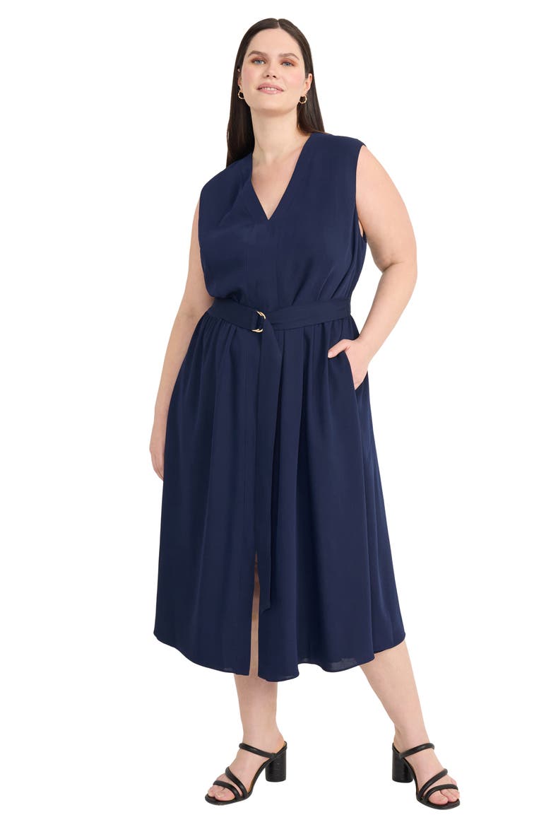 Sleeveless Belted Midi Dress, Alternate, color, NAVY BLAZER