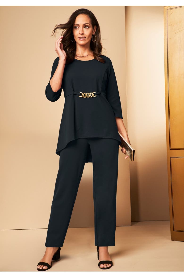 High Low Buckle Tunic, Alternate, color, BLACK