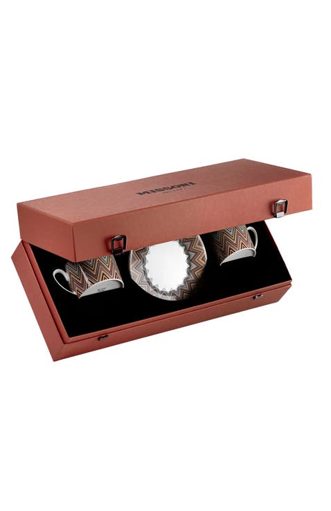 Tea Cup & Saucer ZIG ZAG Set of 2 in Luxury Box Jarris 148 diam. 3.3", H 2.3", cap. 7.5 oz, Saucer diam. 6"