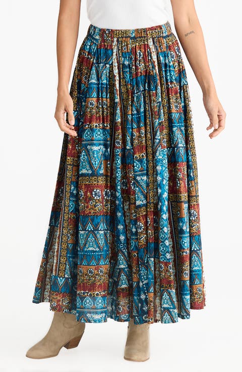 Twighlight Patchwork Print Cotton Maxi Skirt