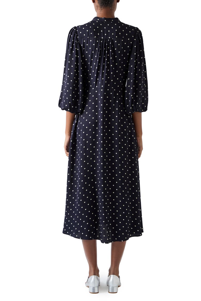 Hester Dot Tie Neck Midi Dress, Alternate, color, NAVY