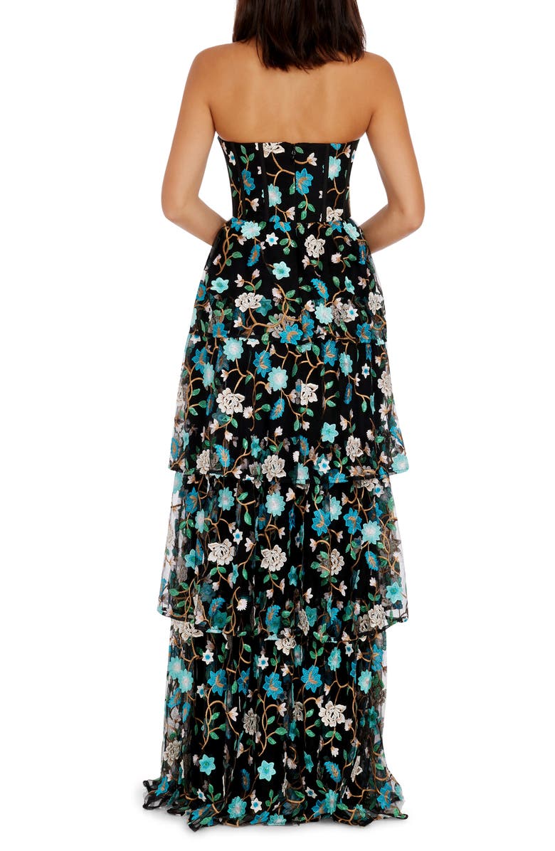 Dress the Population Layana Floral Embroidery Strapless Gown, Alternate, color, Turquoise Multi