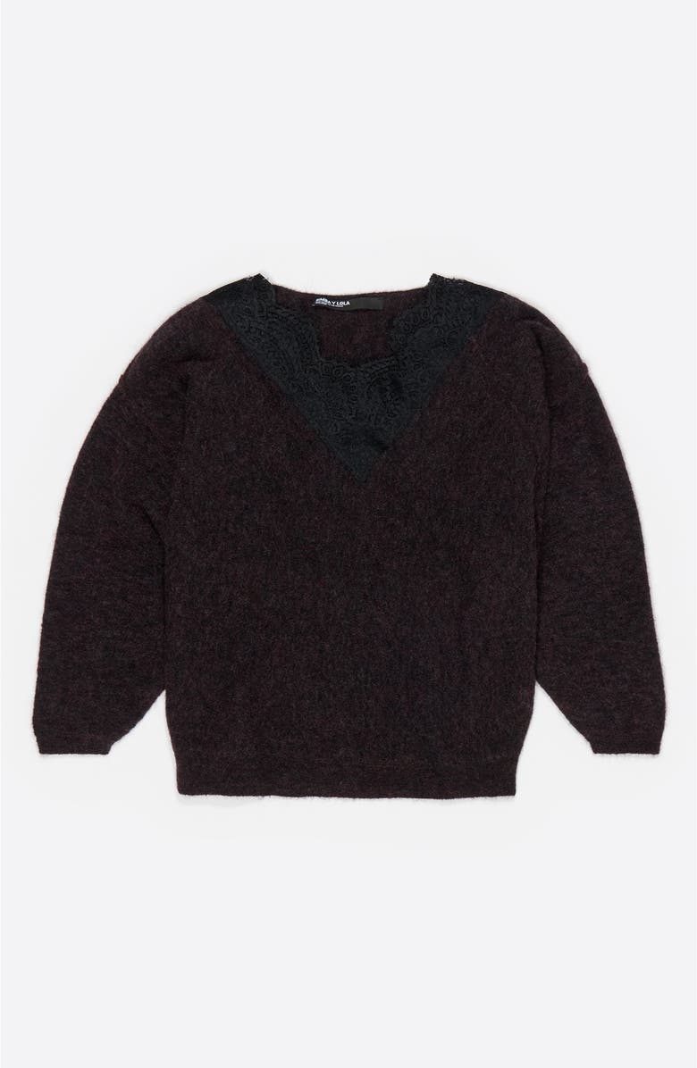 Bimba y Lola Mohair Sweater With Lace, Alternate, color, Dark Burgundy
