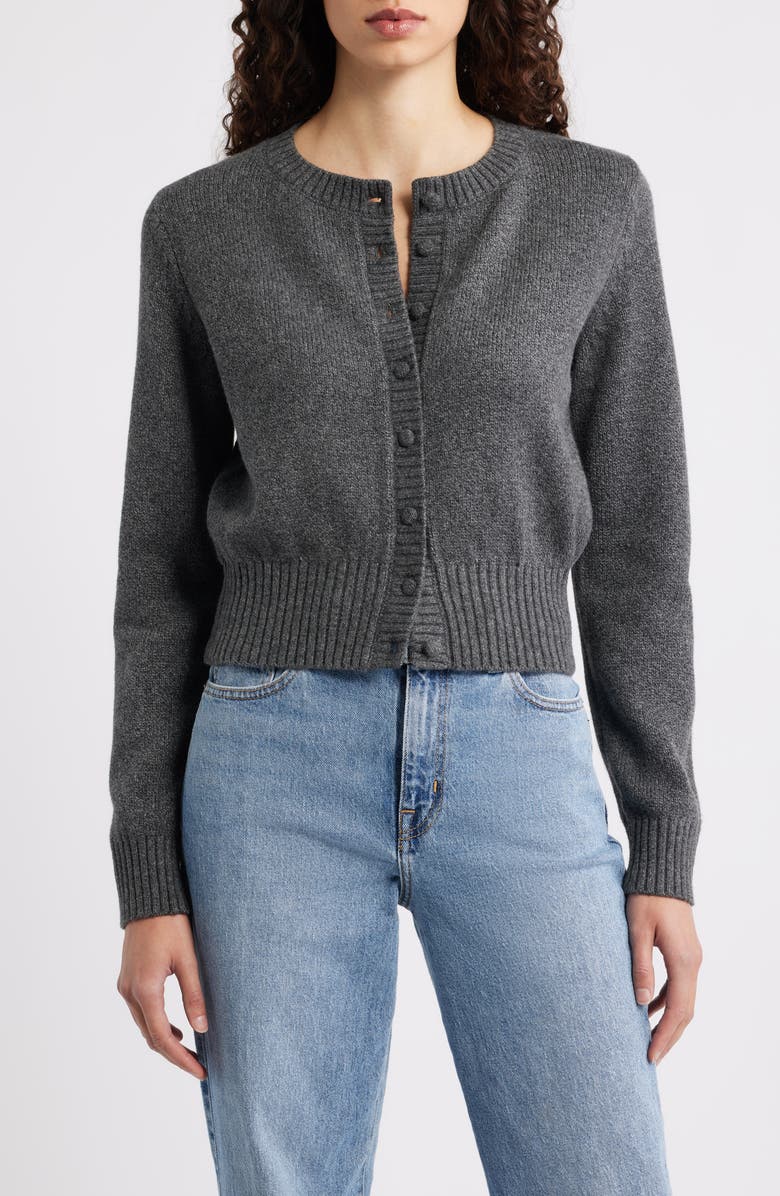 525 america Covered Button Cardigan, Main, color, Charcoal Grey