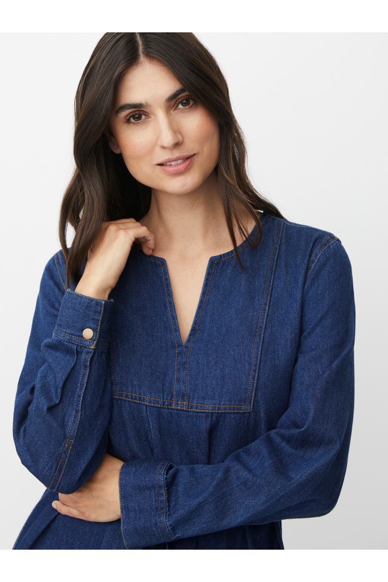 Long Sleeve V-Neck Denim Midi Dress, Alternate, color, Dark Denim