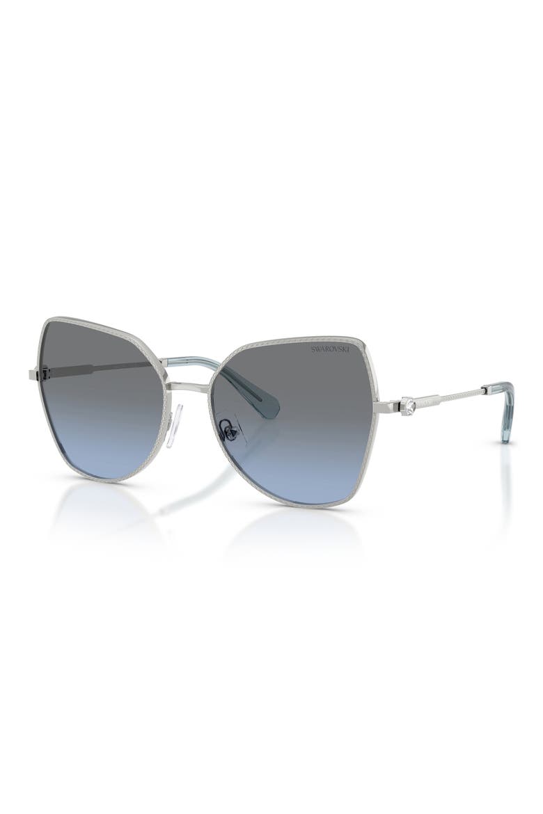 58mm Butterfly Sunglasses, Alternate, color, SILVER / BLUE GRADIENT GREY