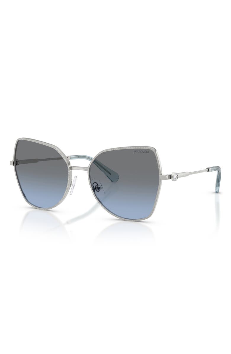 Swarovski 58mm Butterfly Sunglasses, Alternate, color, Silver / Blue Gradient Grey