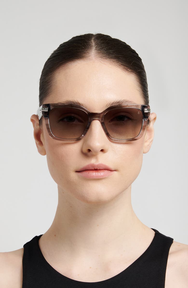 Stuart Weitzman 54mm Gradient Polarized Square Sunglasses, Alternate, color, Grey Havana/ Dark Grey Sf