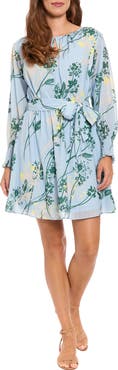 London Times Floral Long Sleeve Fit & Flare Dress