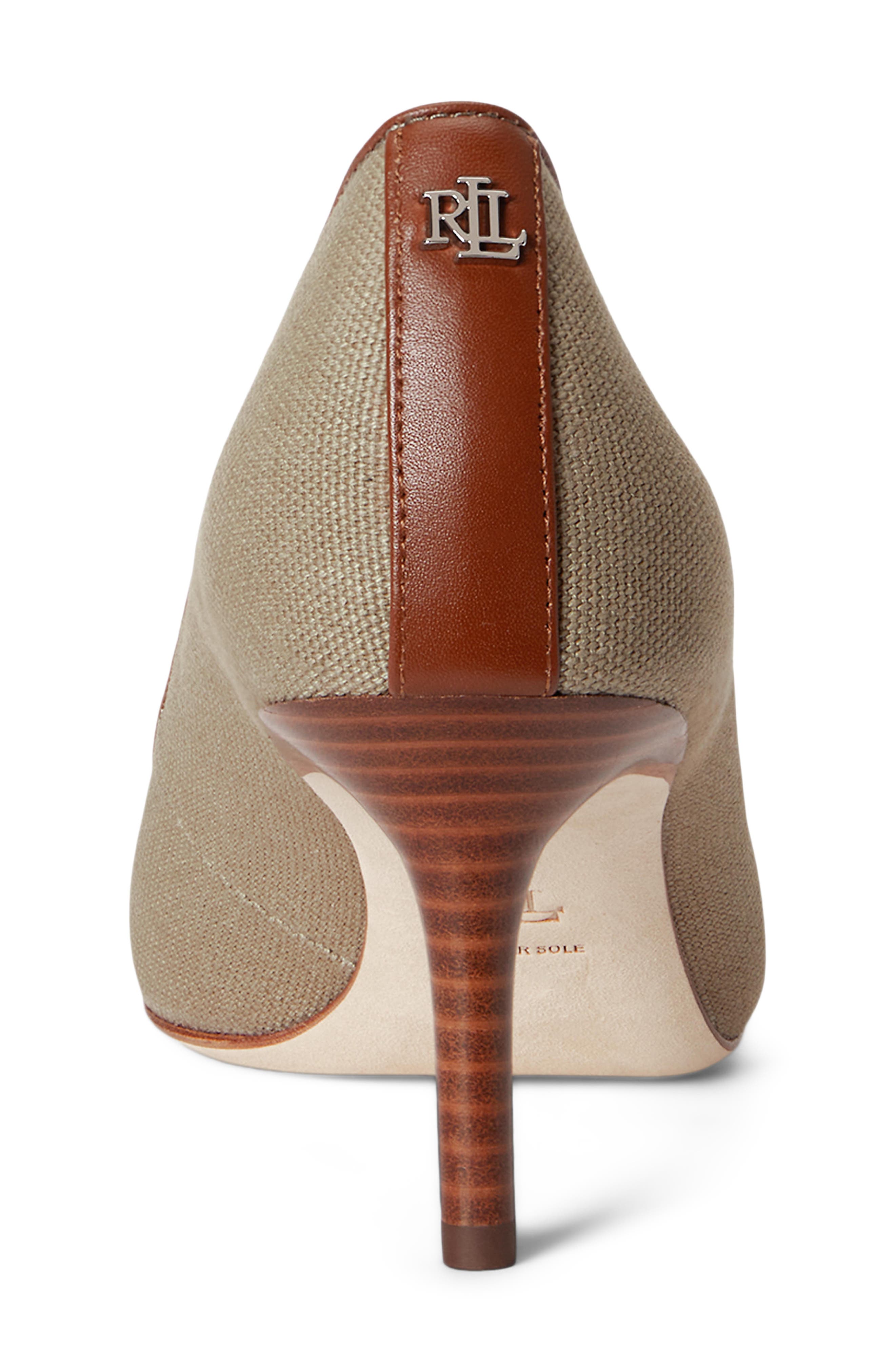 Ralph Lauren Lanette Washed Canvas Pointed Toe Pump, Alternate, color, Light Agave/ Lauren Tan