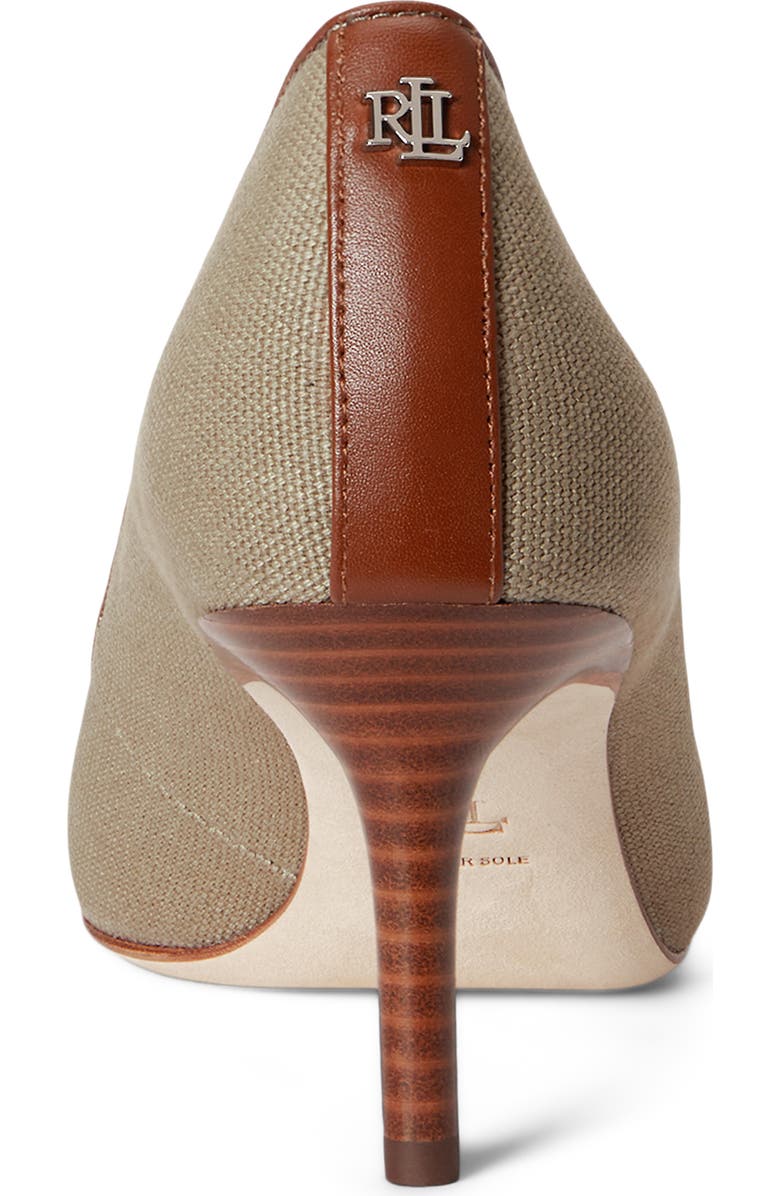 Ralph Lauren Lanette Washed Canvas Pointed Toe Pump, Alternate, color, Light Agave/ Lauren Tan