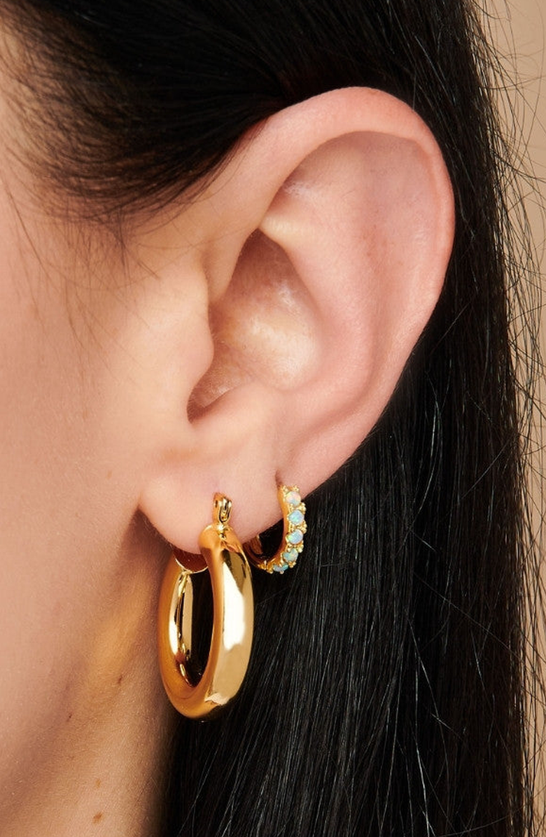 Little Sky Stone Chunky Bear Hoop Earrings, Alternate, color, Gold