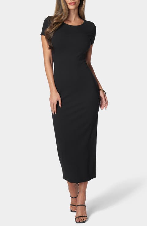 Short Sleeve Ribbed Midi Dress