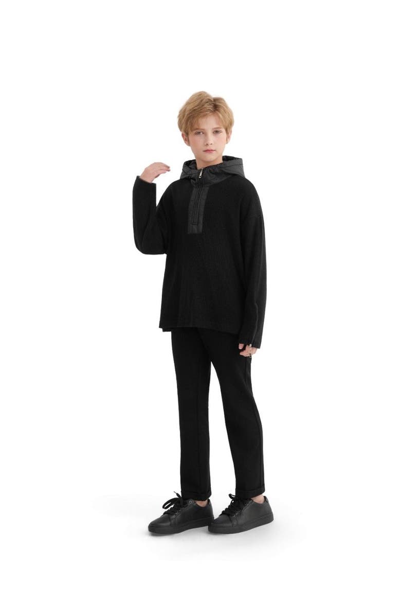 Ribbed Half-Zip Sweater, Alternate, color, Black