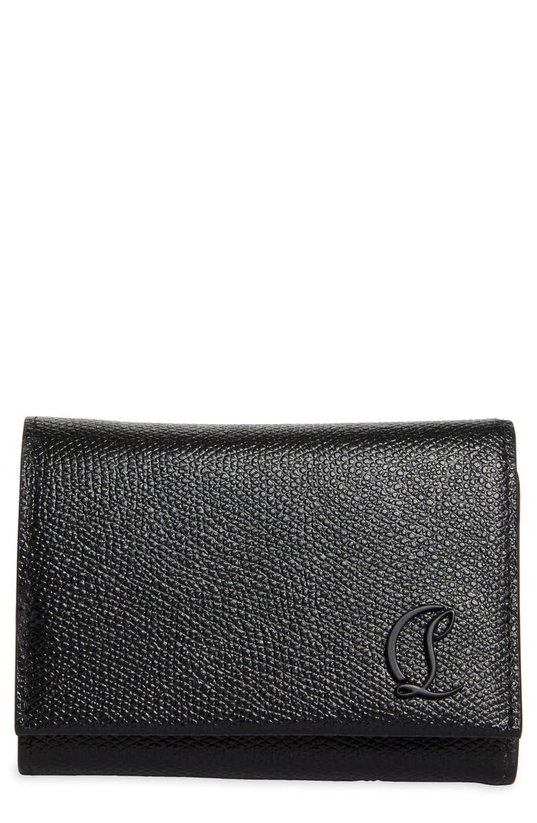 Christian Louboutin Mooncrest Compact Leather Trifold Wallet, Main, color, Black