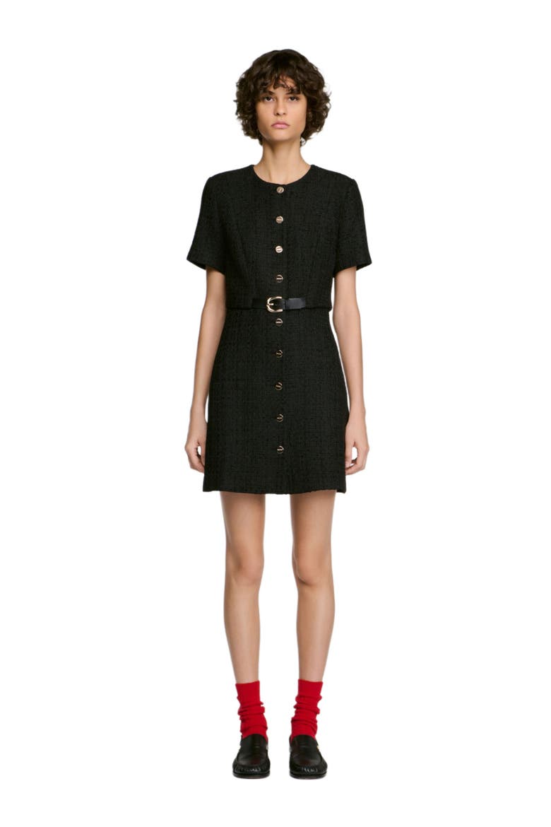 2-in-1 tweed dress, Main, color, Black