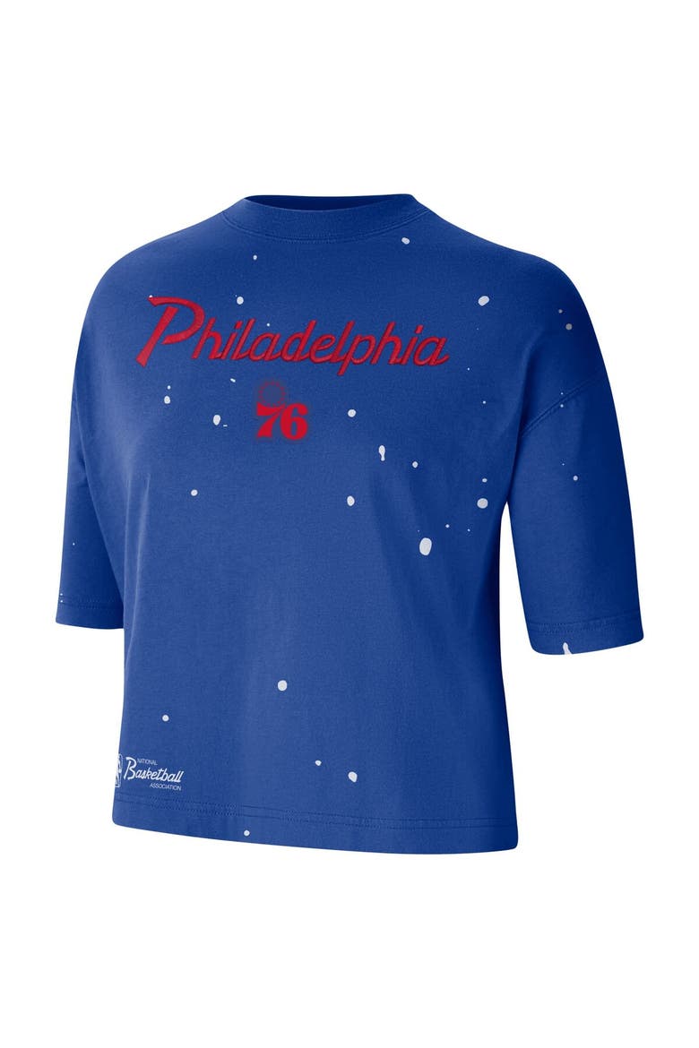 Women's Nike Royal Philadelphia 76ers Courtside Splatter Cropped T-Shirt, Alternate, color, Royal