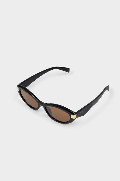 Bordeaux Slim Oval Sunglasses in Black