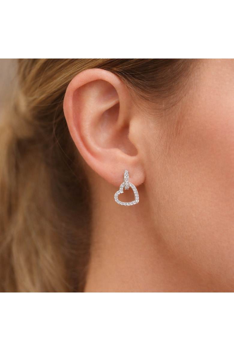 Pave Open Heart Drop Earrings, Alternate, color, Silver