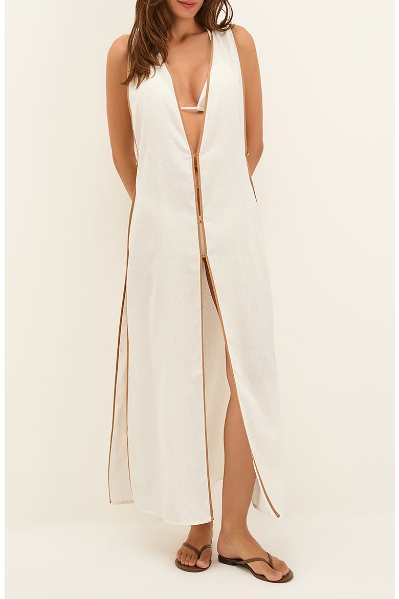Iva Contrast Binding Cotton Cover-Up Maxi Dress, Main, color, OFF WHITE