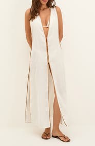 ViX Paula Hermanny Iva Contrast Binding Cotton Cover-Up Maxi Dress
