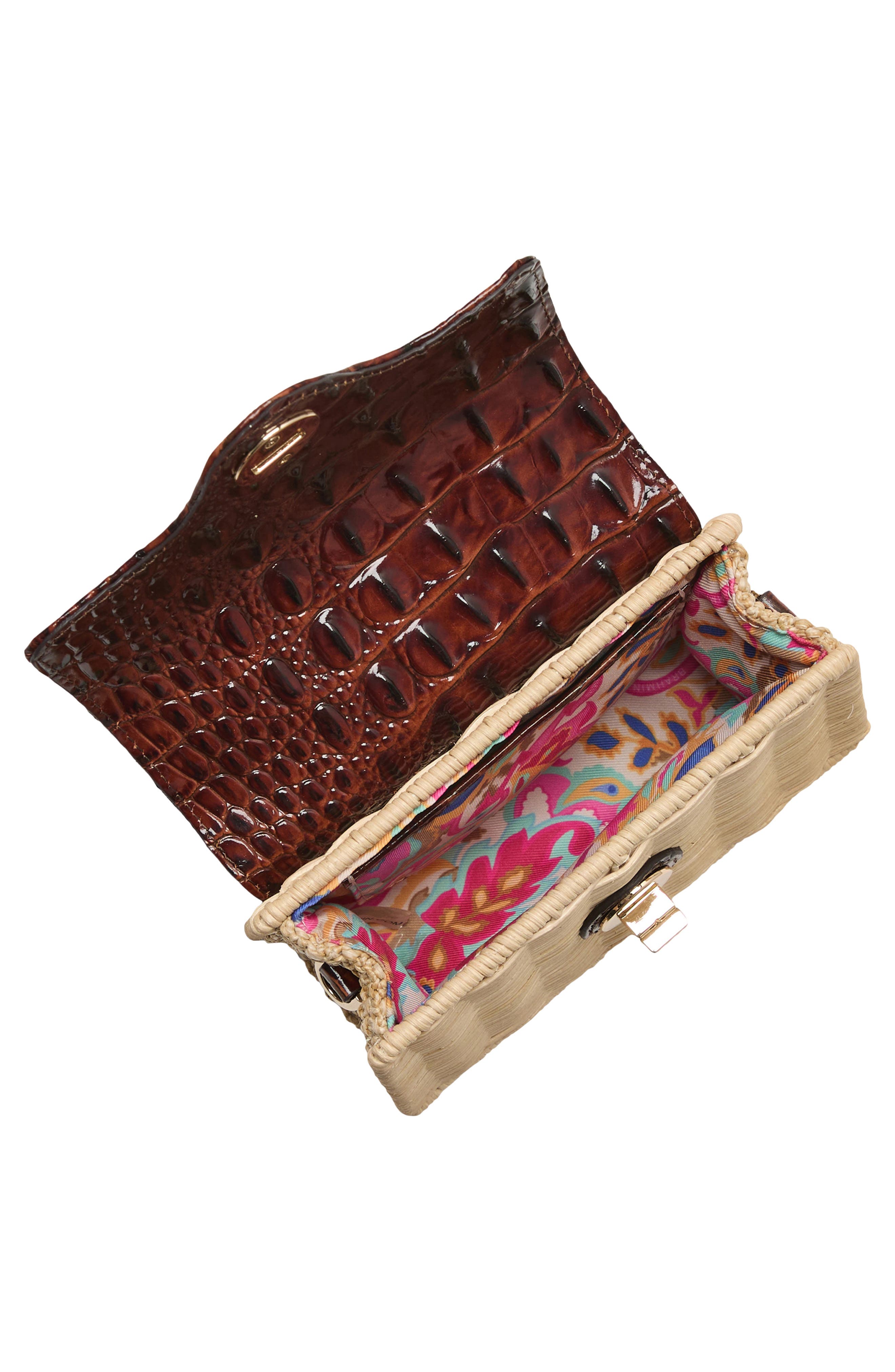 Brahmin Liliana Croc Embossed Leather & Wicker Top Handle Bag, Alternate, color, Pecan