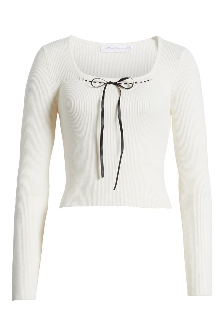 Tie Neck Rib Sweater, Alternate, color, IVORY BLAC
