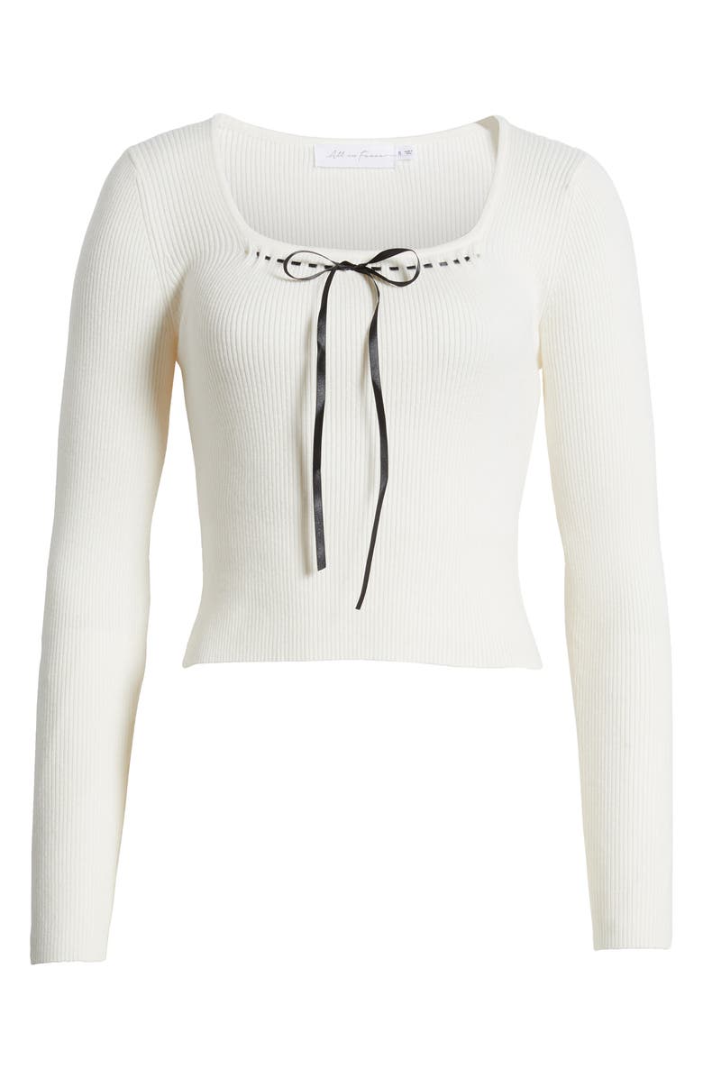 All in Favor Tie Neck Rib Sweater, Alternate, color, Ivory Blac