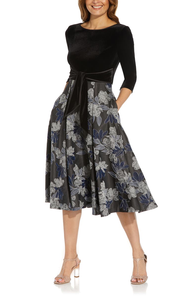 Adrianna Papell Velvet & Metallic Jacquard Cocktail Dress, Main, color,