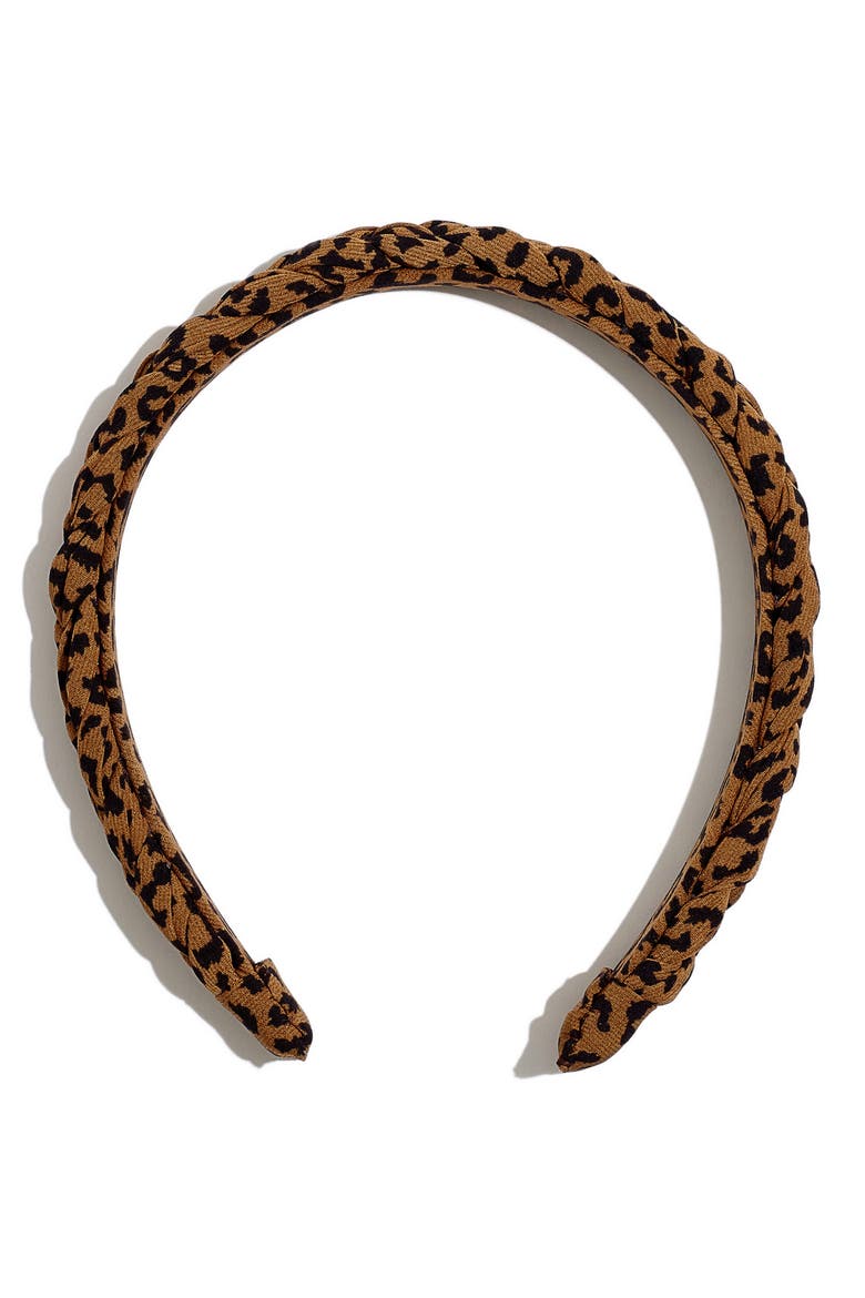 Skinny Puffy Braided Headband, Main, color, GOLDEN PECAN