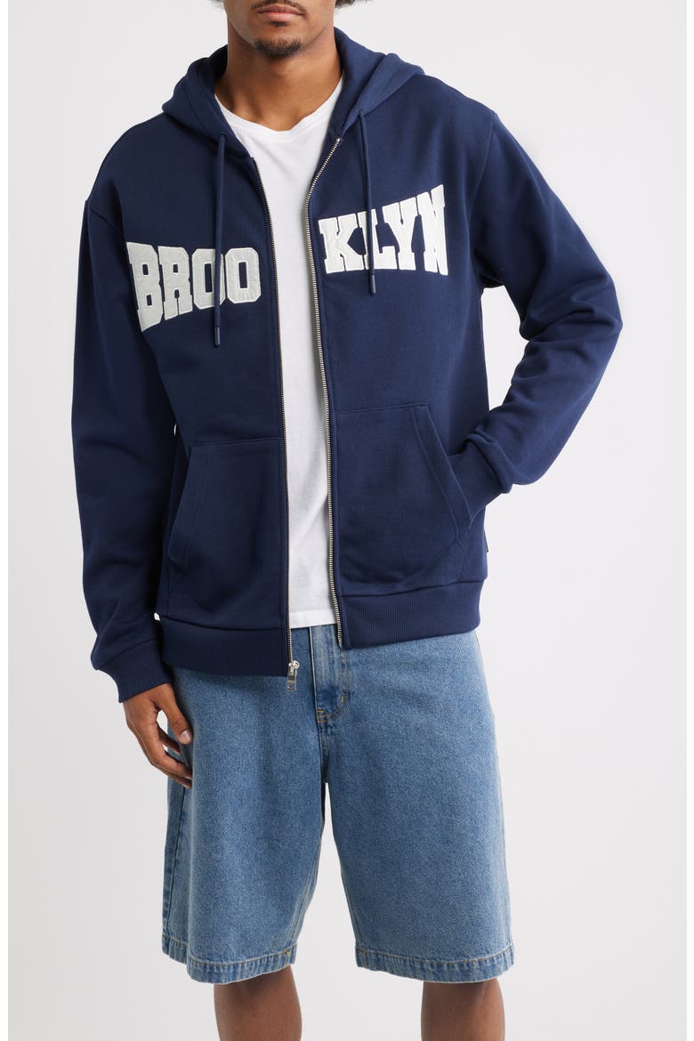 Logo Appliqué Zip Hoodie, Main, color, BLACK IRIS