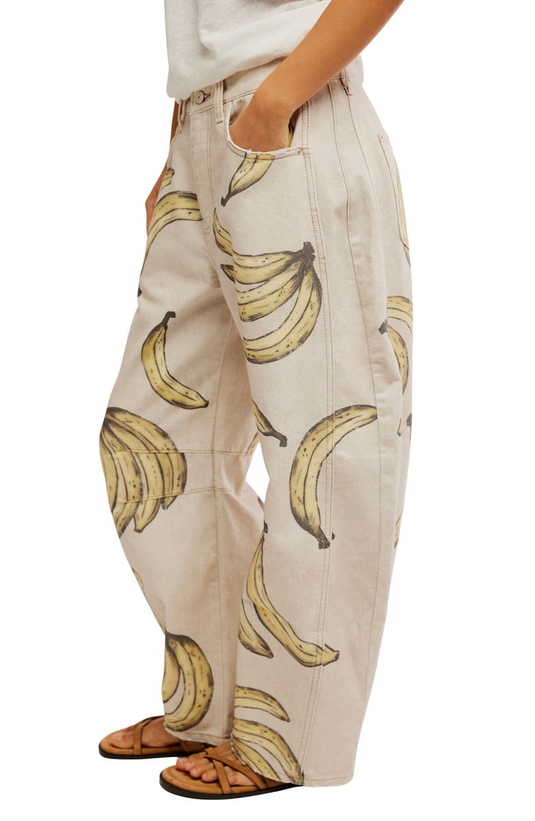 Free People Good Luck Floral Print Barrel Jeans, Alternate, color, 