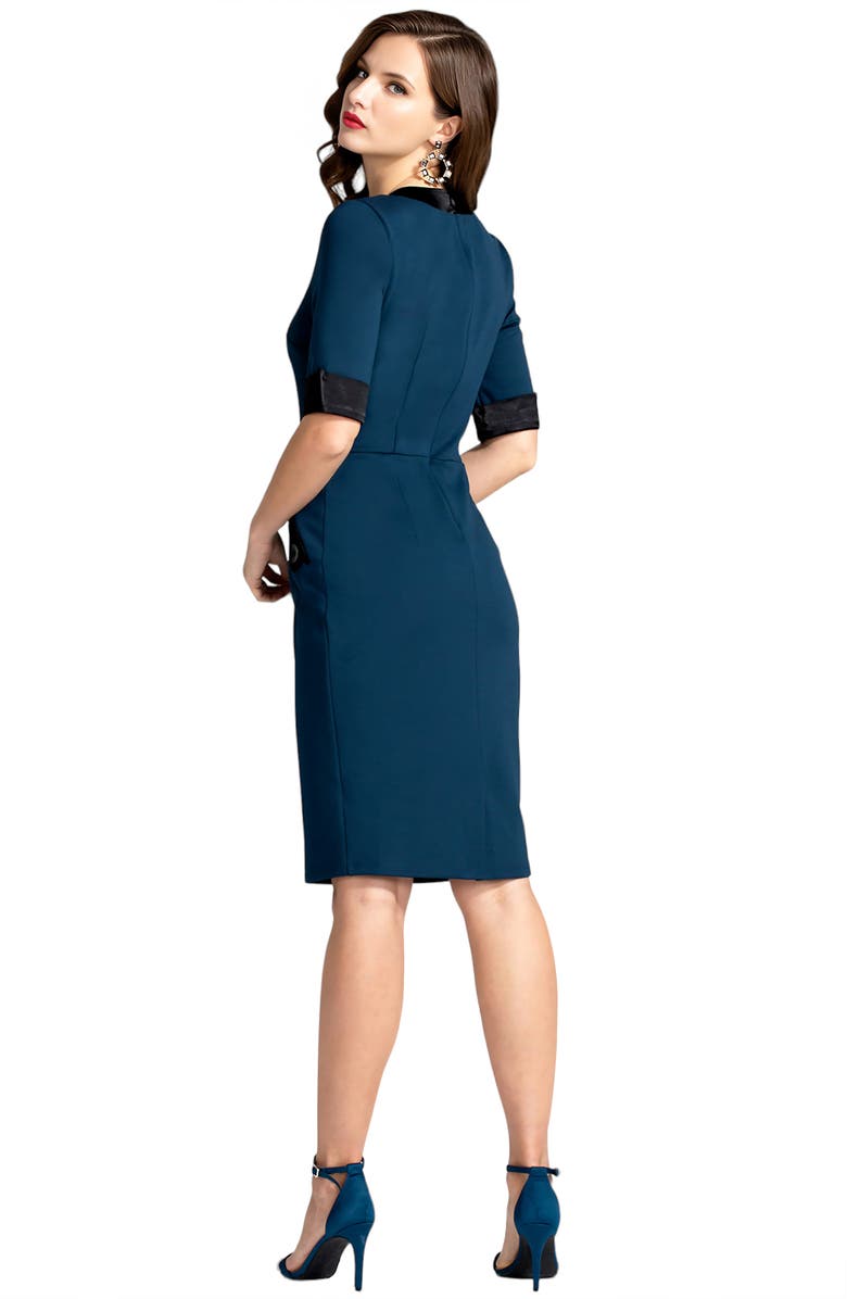 HotSquash London Clothing Contrast Collar Short-Sleeved Dress, Alternate, color, Teal & Black