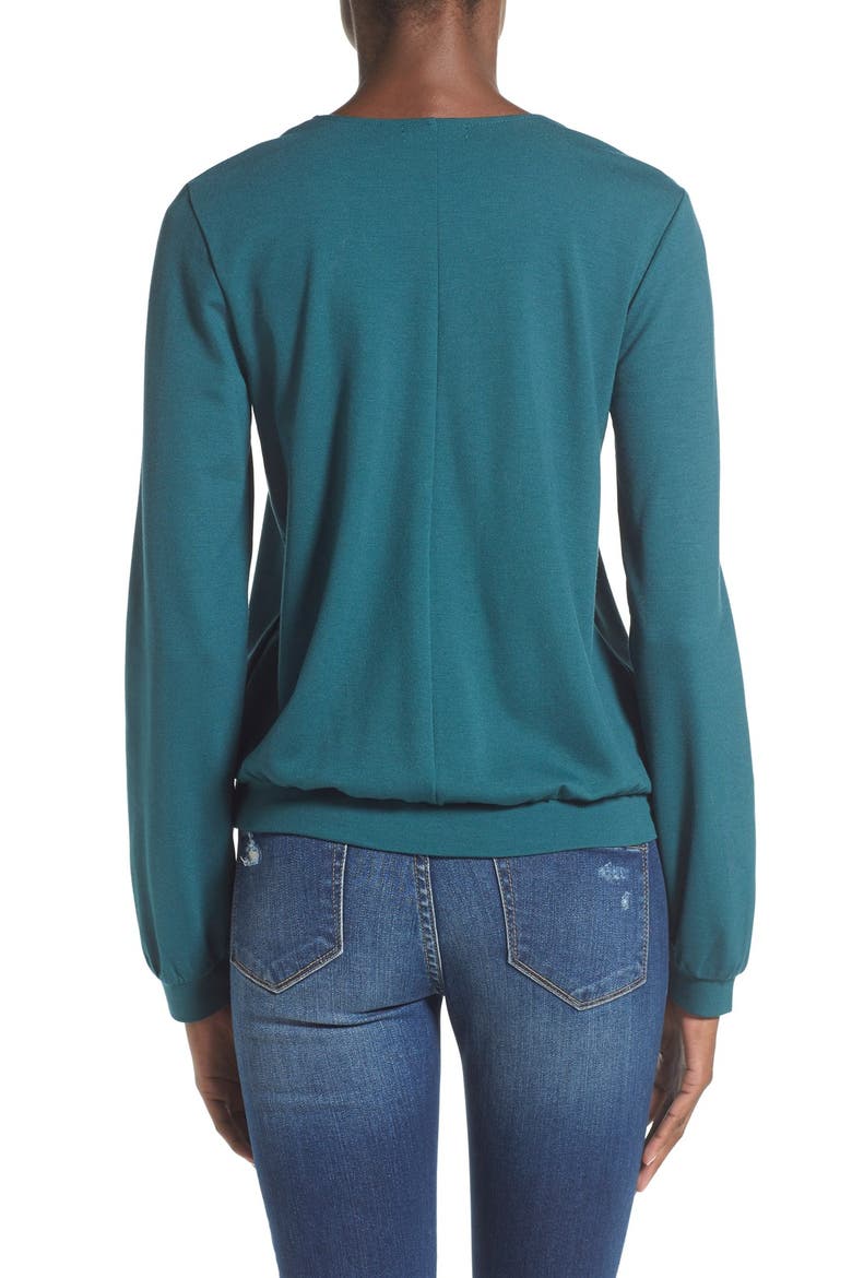 Long Sleeve Surplice Top, Alternate, color, TEAL DEEP