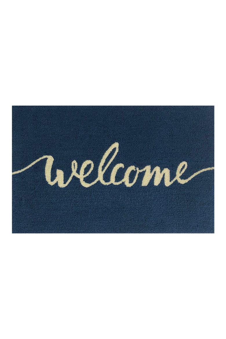 Welcome Script Indoor/Outdoor Doormat, Main, color, BLUE/ WHITE