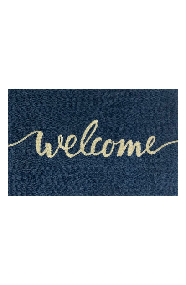 R16 HOME Welcome Script Indoor/Outdoor Doormat, Main, color, Blue/ White