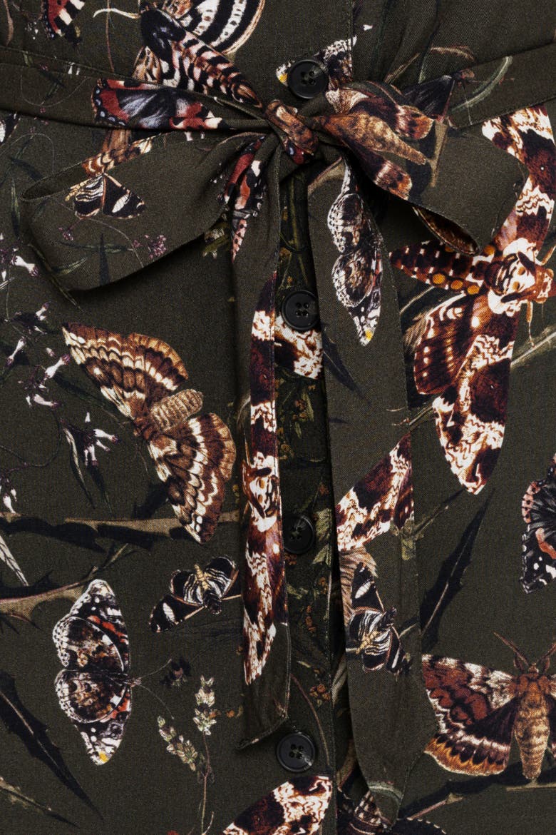 Whispen Moth Print Midi Shirt Dress, Alternate, color, Green