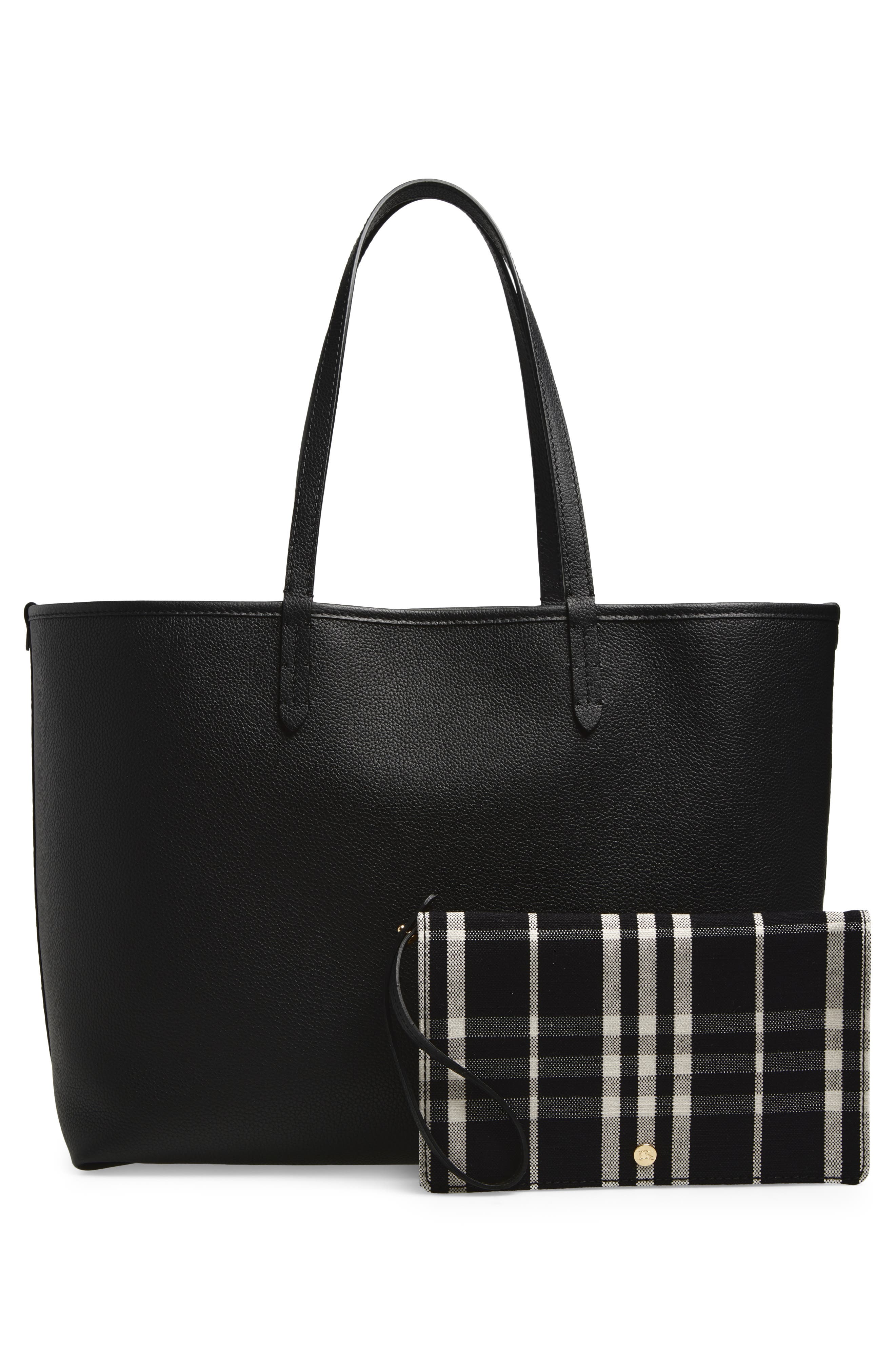 Burberry Medium Bloomsbury Leather & Canvas Reversible Tote, Alternate, color, Black/ Black Calico