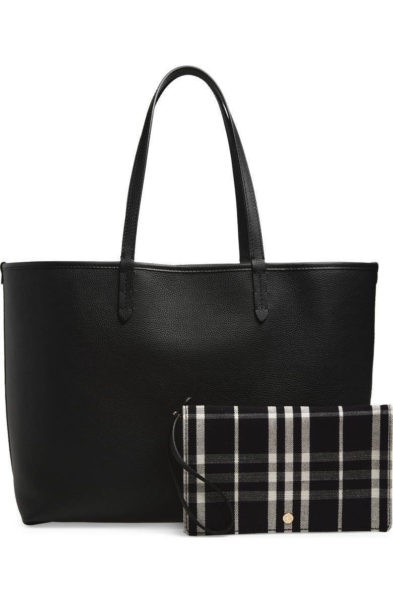 Burberry Medium Bloomsbury Leather & Canvas Reversible Tote, Alternate, color, Black/ Black Calico