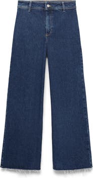 MANGO Catherin Raw Hem High Waist Wide Leg Culotte Jeans